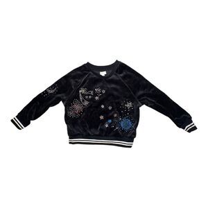 Gymboree Girls Black Velour Sweatshirt Embroidered Fireworks Small NWT